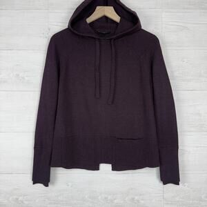 Athleta Verona Pullover Knit Sweater Hoodie Women XS‎ Purple Merino Wool Blend